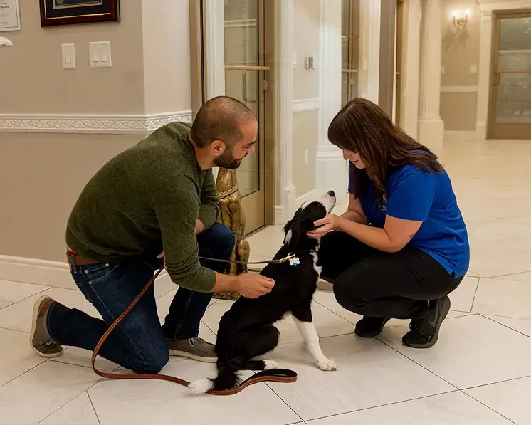Dog and Owner preparing for drop off