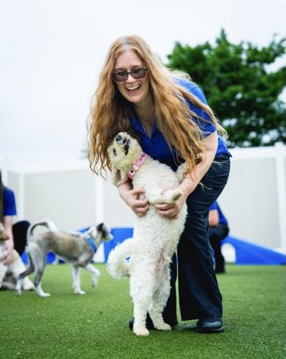 Professional outside with a dog