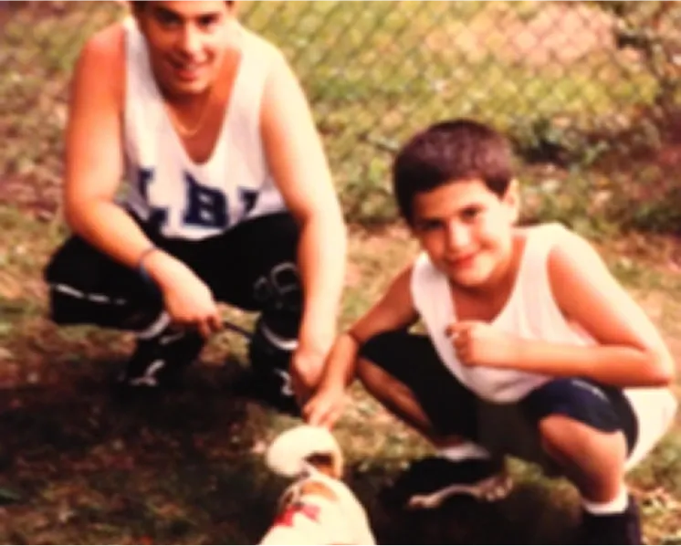 Old Photo of two kids with a dog